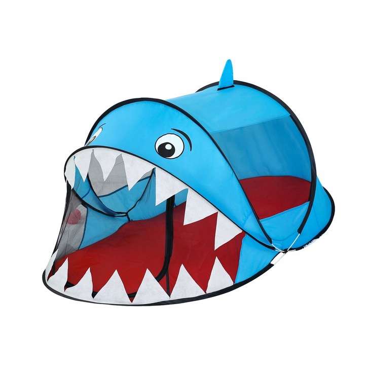 Cort pentru copii, rechin, 182x100x80cm, pop-up, albastru cu interior rosu