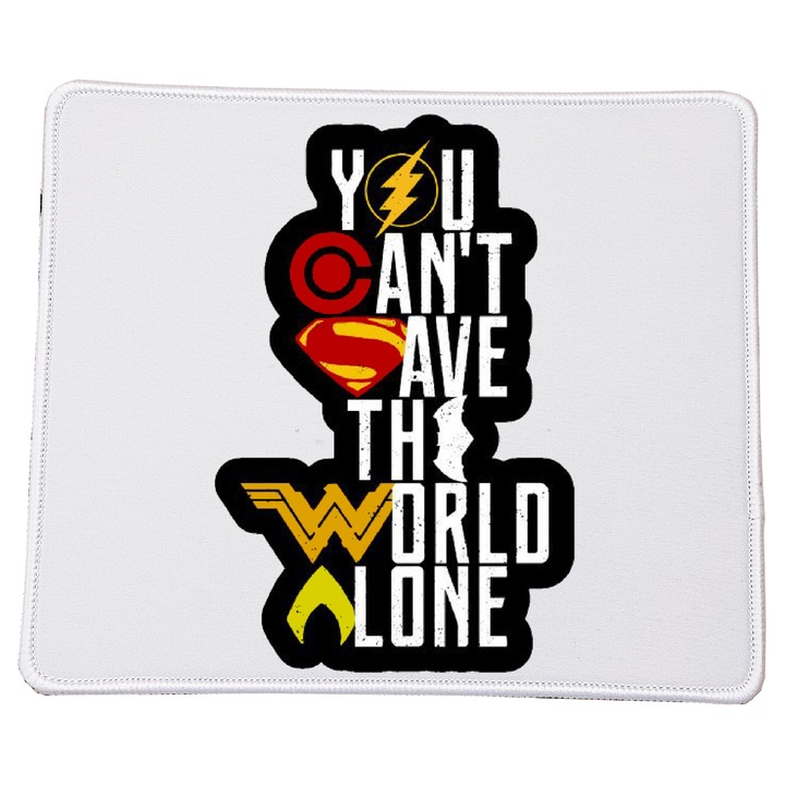 Mousepad Marvel Super Heroes Nr. 37, design "You Can't Save the World Alone", 23x20cm, material durabil, baza antiderapanta