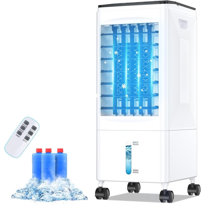 Aer conditionat portabil, 60W, 6 L, 4 functii, design modern, Alb