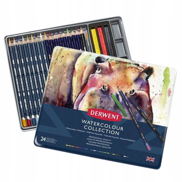 Акварелни моливи Derwent Watercolor Collection, 24 броя, Метална кутия