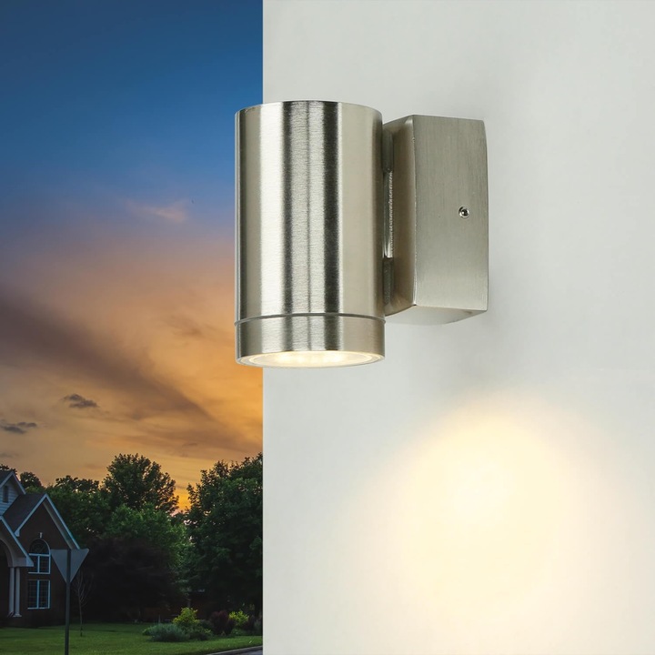 Aplica exterioara Licht-Erlebnisse, inox, IP64, senzor de miscare, 30x10cm