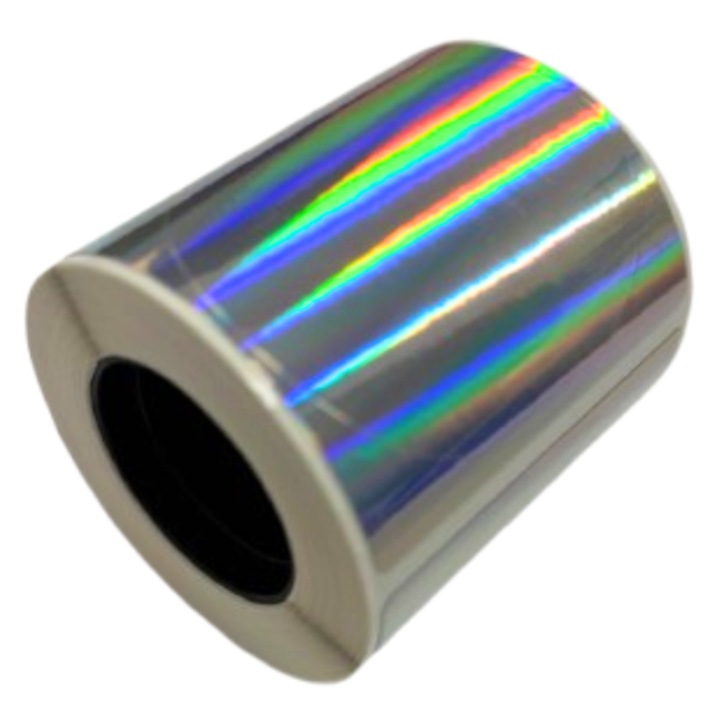 Set etichete autoadezive holografice 50mm, 150 bucati, argintiu, pentru branding si produse handmade