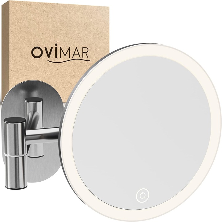 Козметично огледало Ovimar Vorupor LED, магнитен монтаж, сребристо, 30x45см