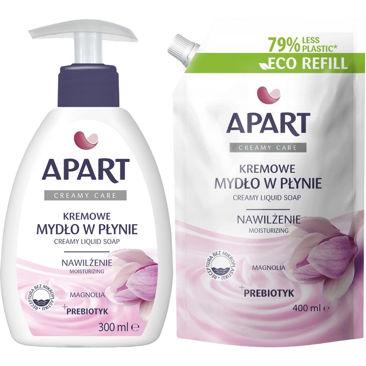 Комплект течен сапун с дозатор APART Creamy Care 300ml МАГНОЛИЯ + пълнител 400ml