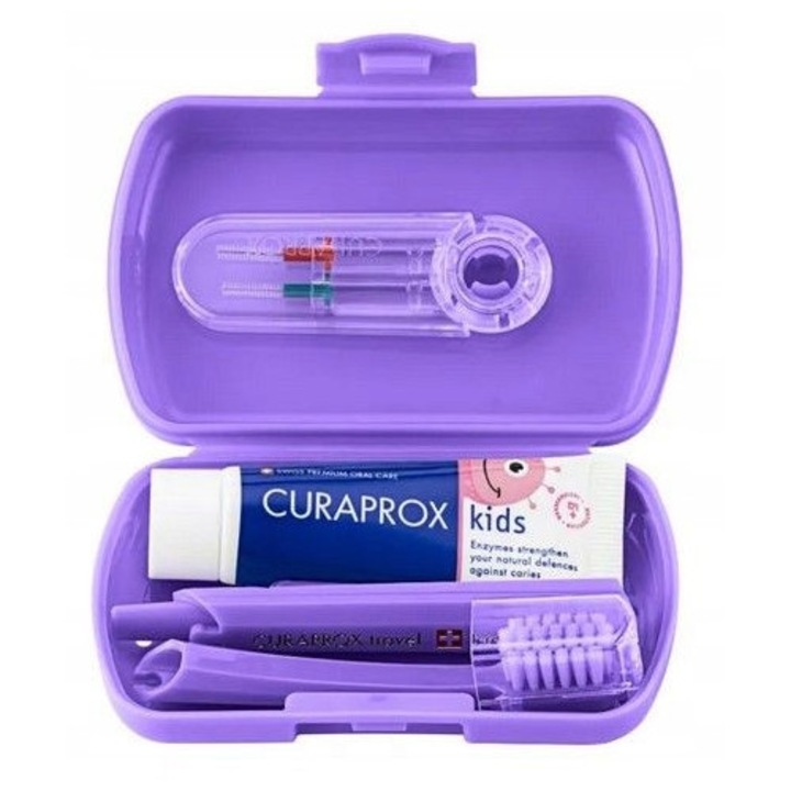 Curaprox Kids utazókészlet, lila - teljes szájhigiénia