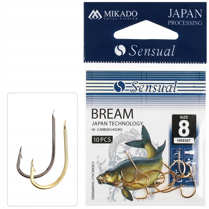 Carlige Mikado Sensumal Bream Nr 8, Nichel Negru, 10