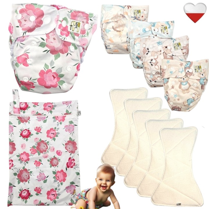 Set scutece reutilizabile AIO Nappime, 5 bucati, cu sac PUL, multicolor