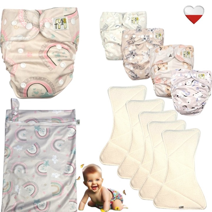 Set scutece reutilizabile AIO Nappime 5 bucati cu sac PUL, multicolor