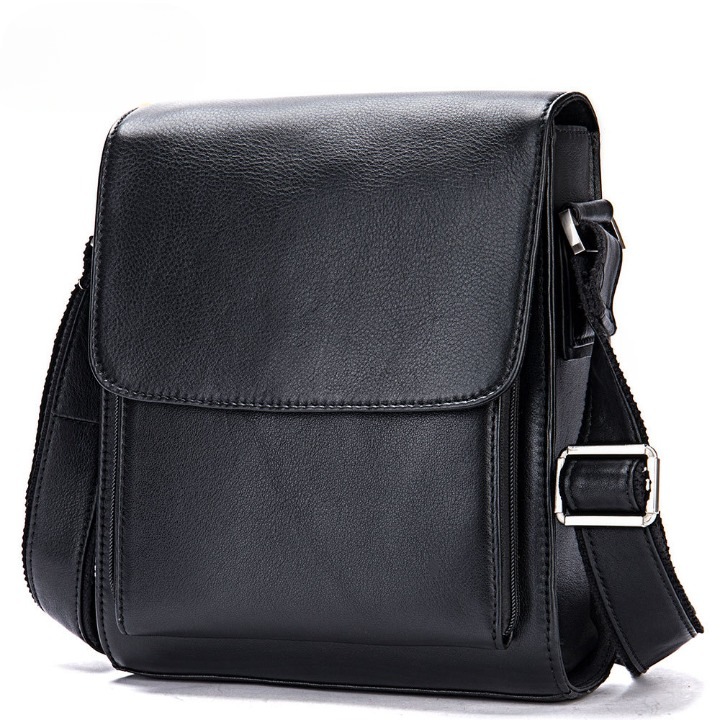 Férfi bőr válltáska, IMODIX®, több rekeszes, állítható pánt, 26x22x5.5 cm, 7433-as modell, fekete