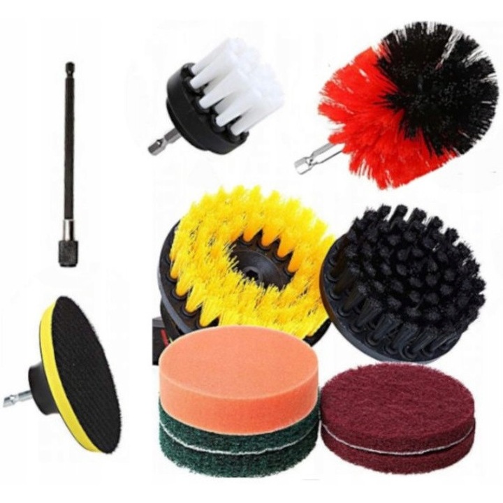 Set 11 Perii pentru Masina de Gaurit - Curatare Auto, Gresie, Faianta