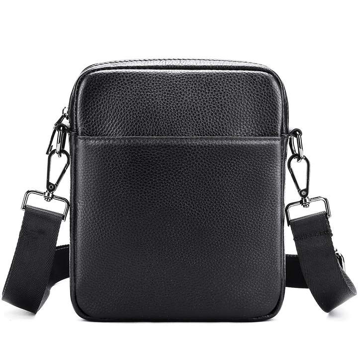 Férfi Válltáska Valódi Bőrből, IMODIX®, Alkalmi, Állítható és Levehető Szíj, 21.5x18x4 cm, 6192-es Modell, Fekete