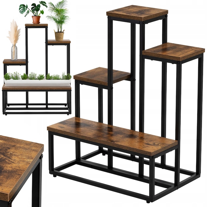 Suport de flori metalic, 4 etaje, rustic, 67x51x34cm