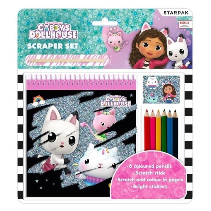 Set creativ Starpak, Koci Domek Gabi, 1 caiet cu sabloane, 6 creioane colorate, multicolor