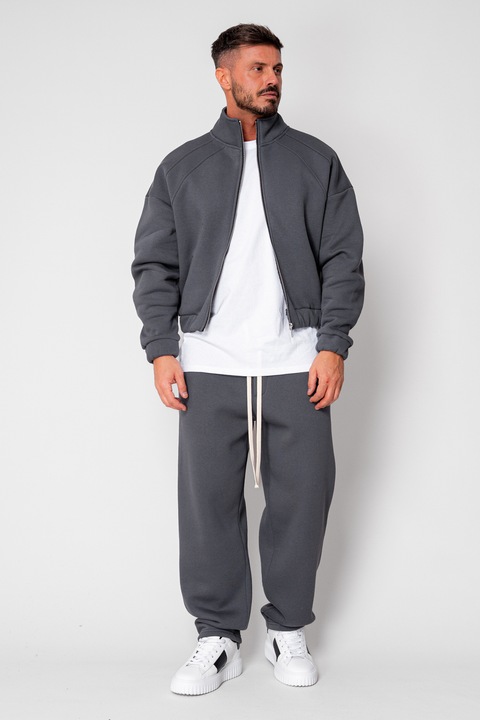 Set Winter Jacheta cu fermoar si pantalon drept Grey Anthracite Gri cenusa S INTL