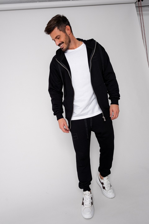 Set Rock hanorac cu fermoar si pantalon conic New Black 8099, Negru, 3XL