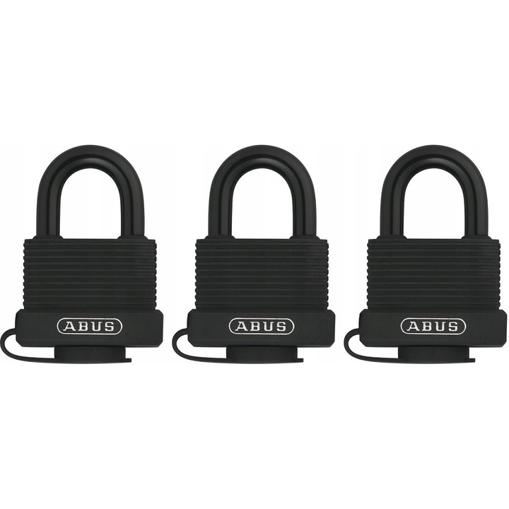 Set 3 lacate, Abus, 70/50, 6 chei incluse, inchidere automata, rezistente la intemperii