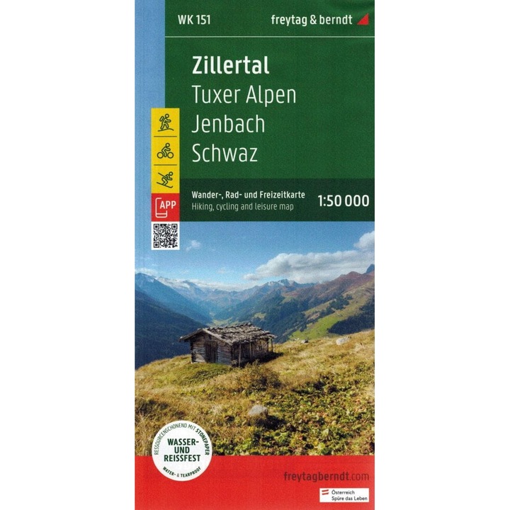 Zillertal, Tuxer Alpen, Jenbach, Schwaz. Wodoodporna Mapa turystyczna WK 151. Freytag & Berndt