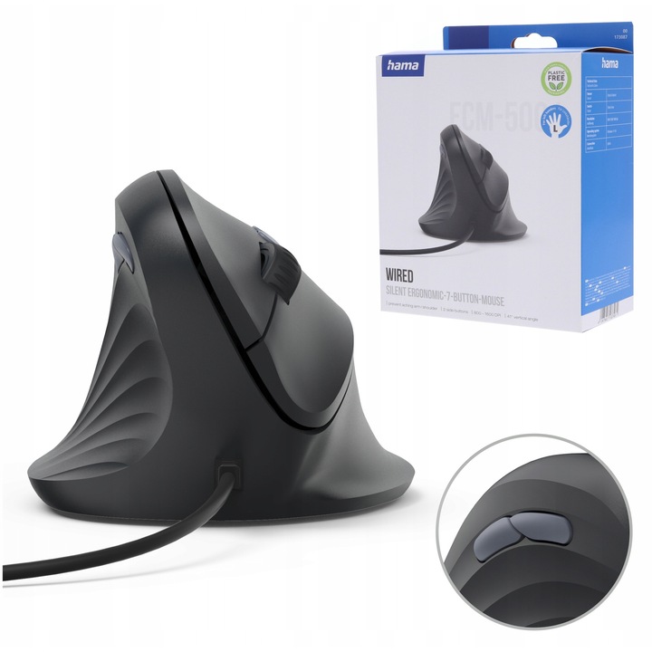 Mysz Ergonomica Hama ECM-500 L USB pentru Stangaci, Confort si Productivitate