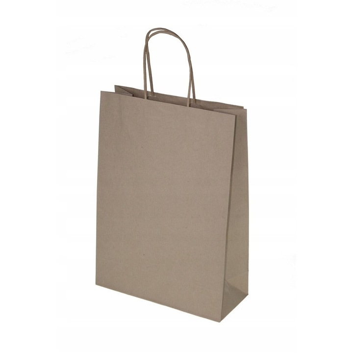 Set 5 torbe din hartie, Allbag, 24x10x32 cm, maro, cu manere rasucite