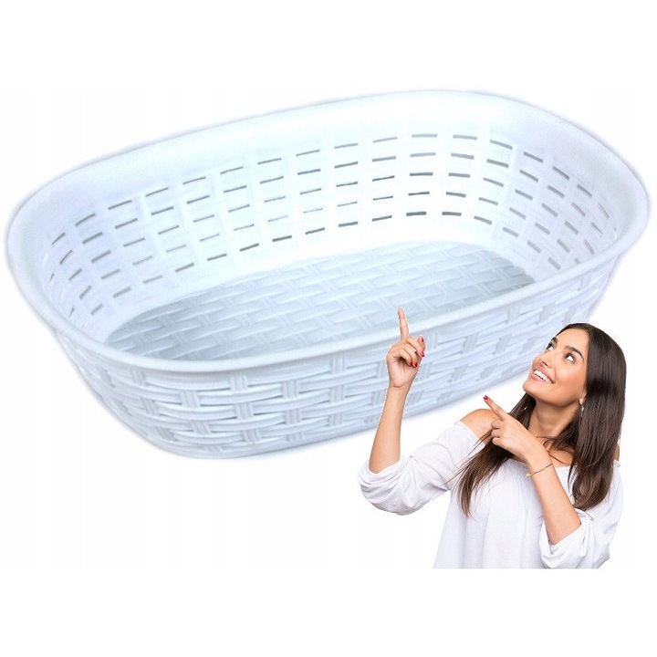 Cos de Ratan pentru Paine si Aluat - 2L, Alb, 25x18x7cm