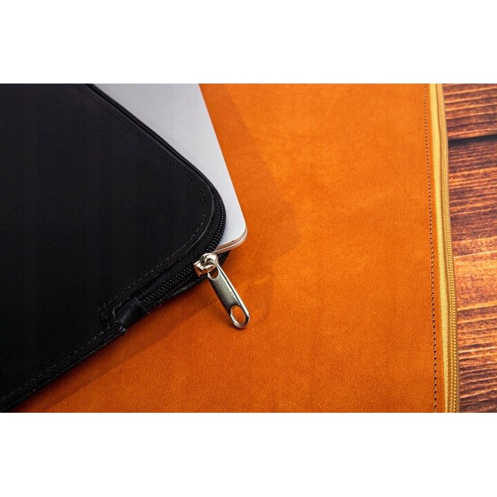 Husa piele naturala Baltan pentru laptop 13-14", negru, fermoar