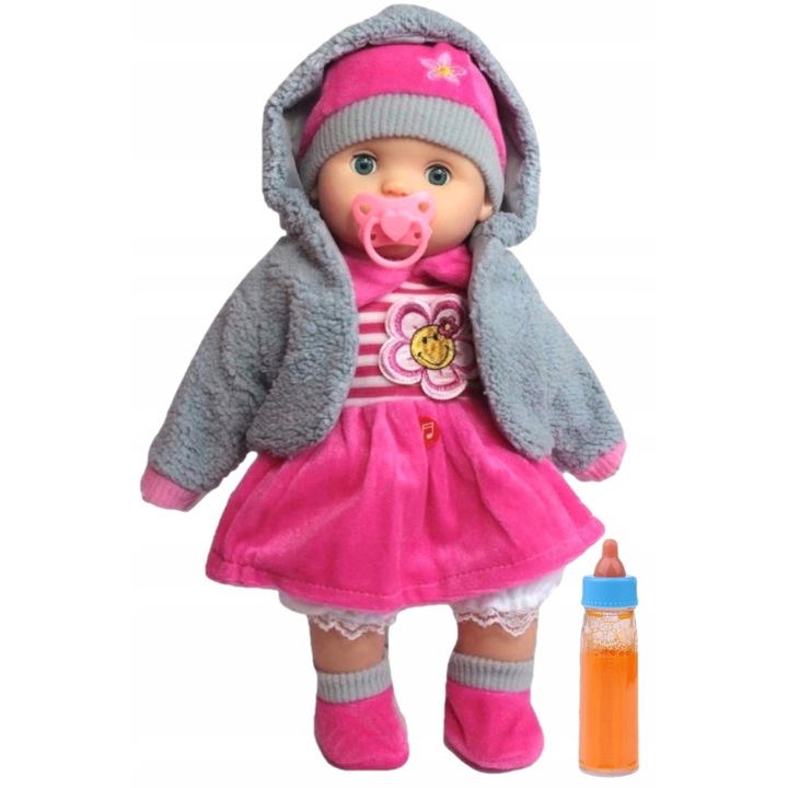 Papusa Bebelus Adar, 40cm, cantaritoare si vorbitoare, ochi care se inchid, include suzeta si sticla magica