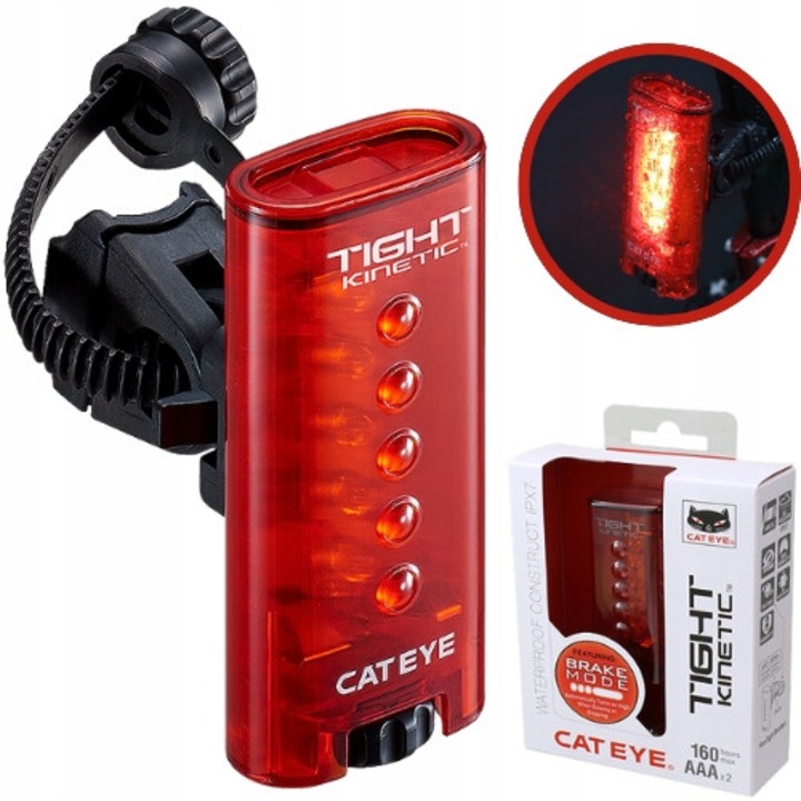 Lampa Spate Bicicleta CatEye Tight Kinetic LD180K - Vizibilitate 360°