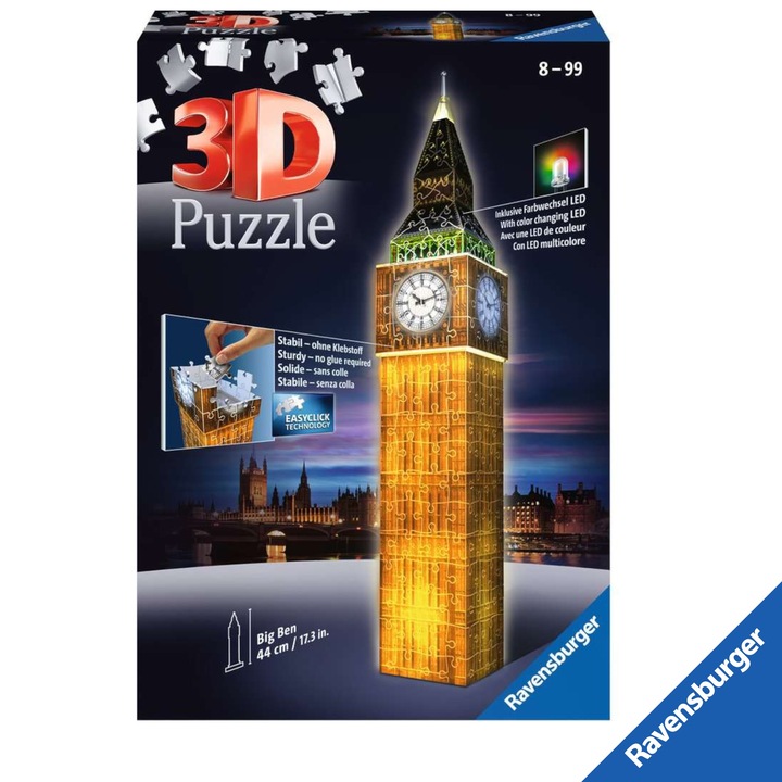 3D пъзел Ravensburger Биг Бен LED 216 елемента, нощно издание