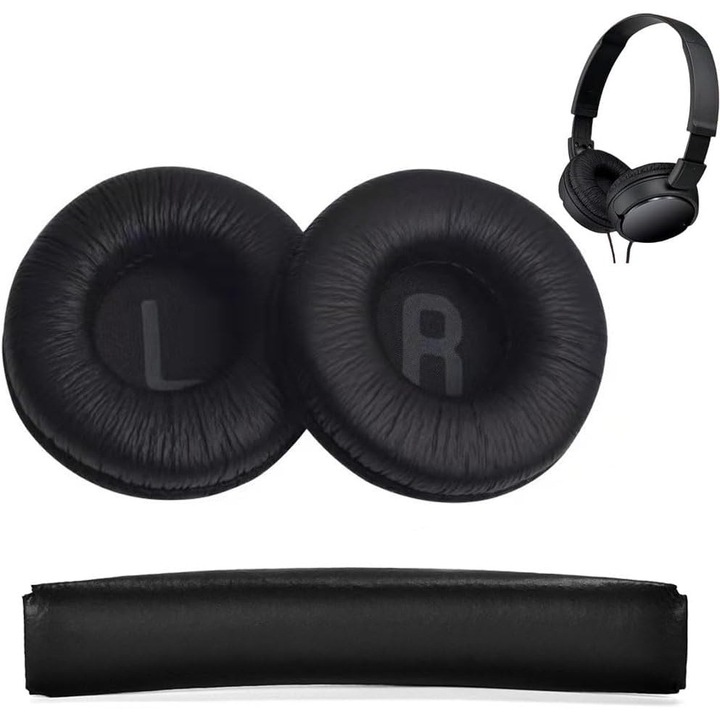1 pereche de tampoane de inlocuire pentru urechi + 1 banda pentru casti JBL Tune600 T500BT T450 T450BT JR300 JR300BT cu spuma de memorie 70mm (negru)