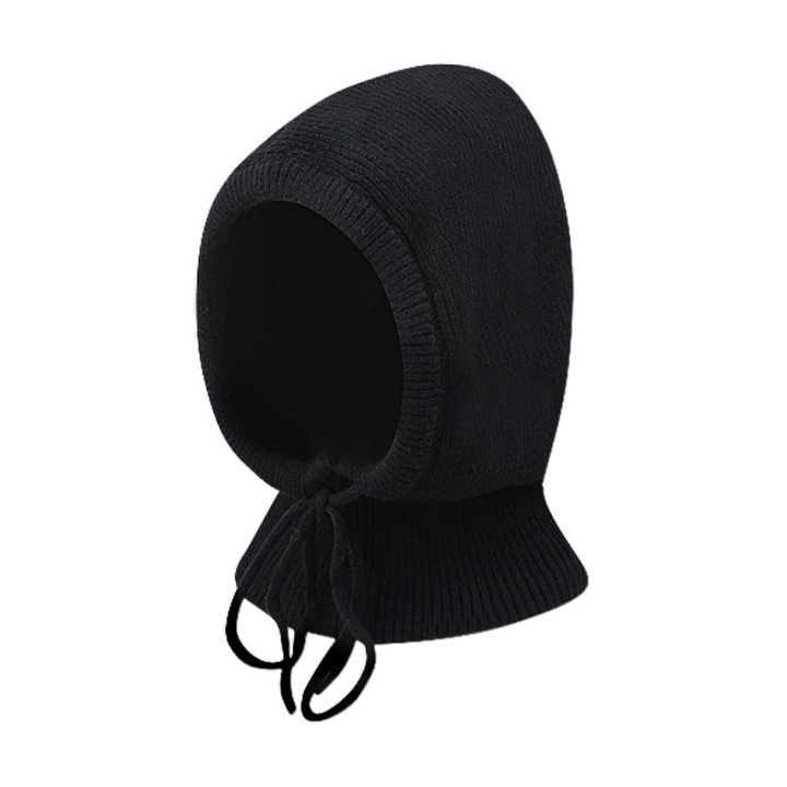 Стилна и топла плетена шапка за жени за есен/зима, с висока горна част, мека материя и черен цвят