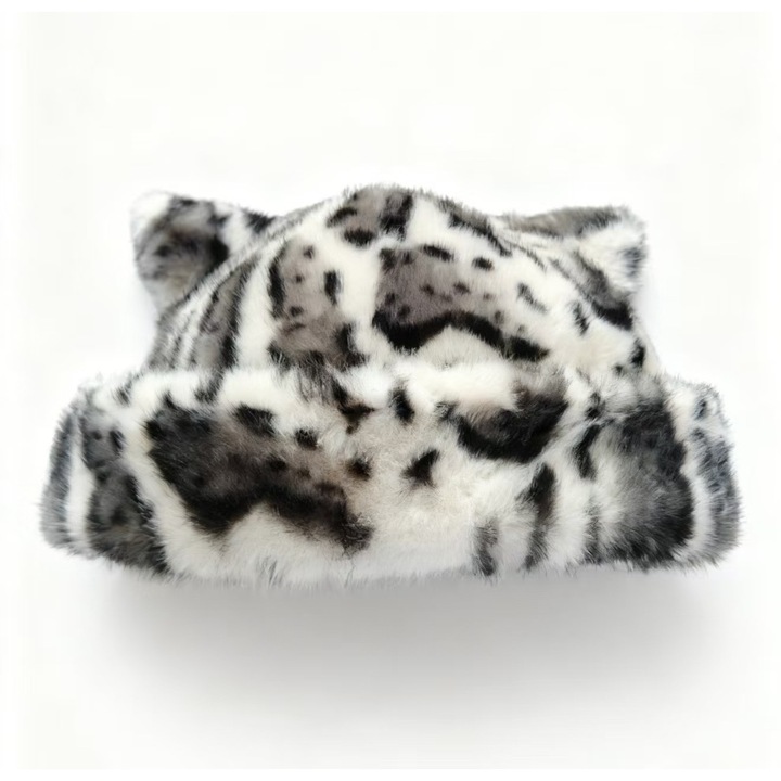 Сладка и сладка плюшена шапка с леопардов принт, удебелена за топлина и ретро стил, многофункционална, регулируема, бежов леопардов принт