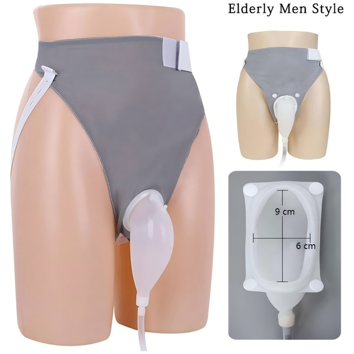 Dispozitiv colector urinar pentru barbati, SunMira, set cu 2 pungi cateter de 1000ml si 2000ml, reutilizabil, silicon, gri