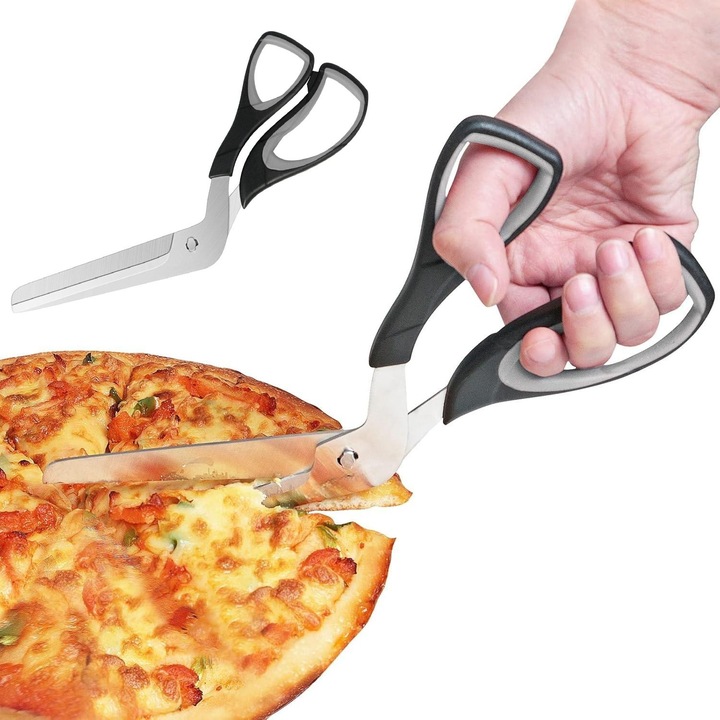 Foarfeca pentru pizza, SunMira, inox/plastic, lama detasabila, ergonomic, negru/gri