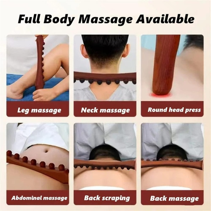 Masszázs eszköz, SunMira, fa, nyirokmasszázshoz, 10 golyó, 58.5x3.6cm, testkontúrozáshoz, cellulit eltávolításához