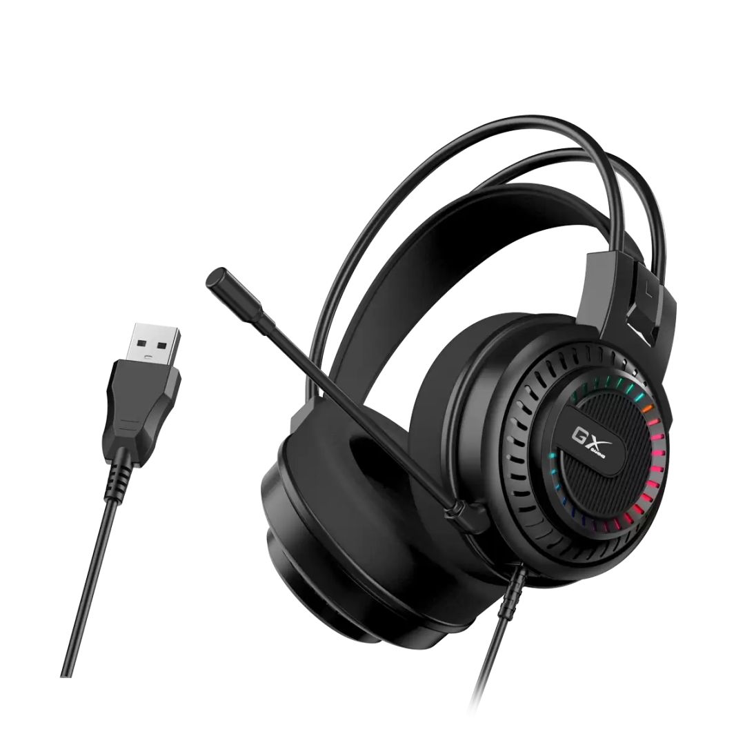 Casti cu fir, Genius, HS-GX570U, microfon, RGB, negru, 1,8m