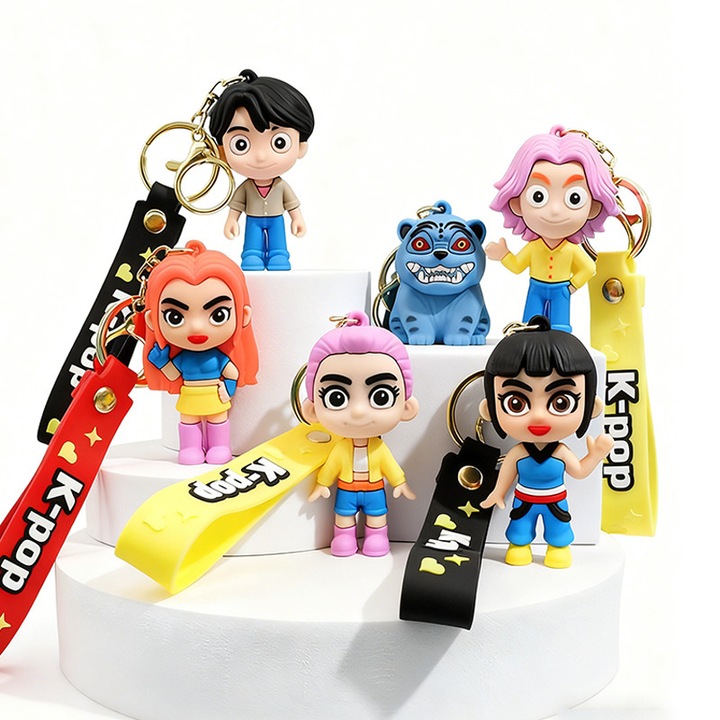 Egy 6 darabos K-pop kulcstartó szett, PVC-ből készült, népszerű női karakterekkel - ideális ajándék anime rajongóknak és lelkesedőknek