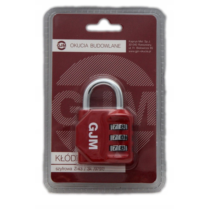 Катинар с шифър 3 пръстена, червен GJM Z-43