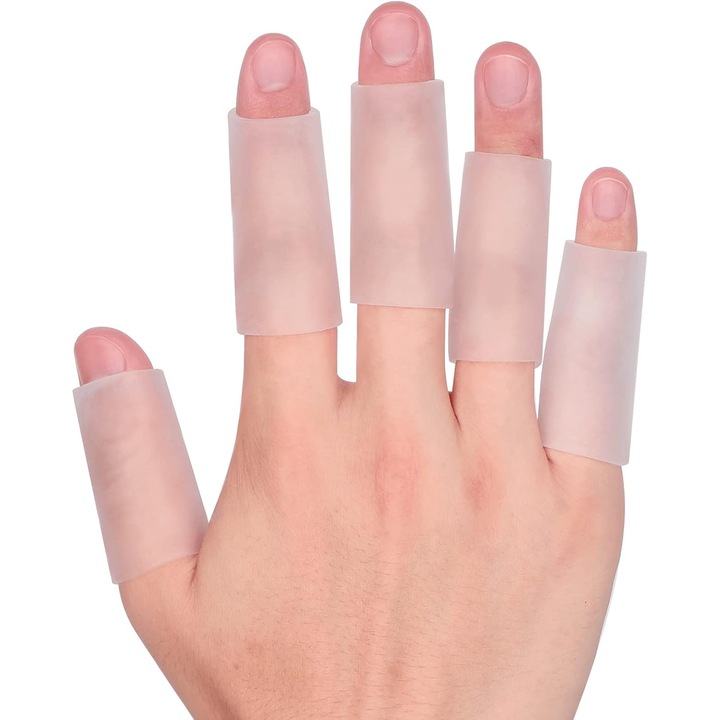 Mansoane de protectie pentru degete din gel - Mansoane din silicon pentru degete care amortizeaza si protejeaza - Bandajele pentru degete ofera ameliorare pentru craparea degetelor, bataturi, bataturi si calusuri (20 bucati transparente)