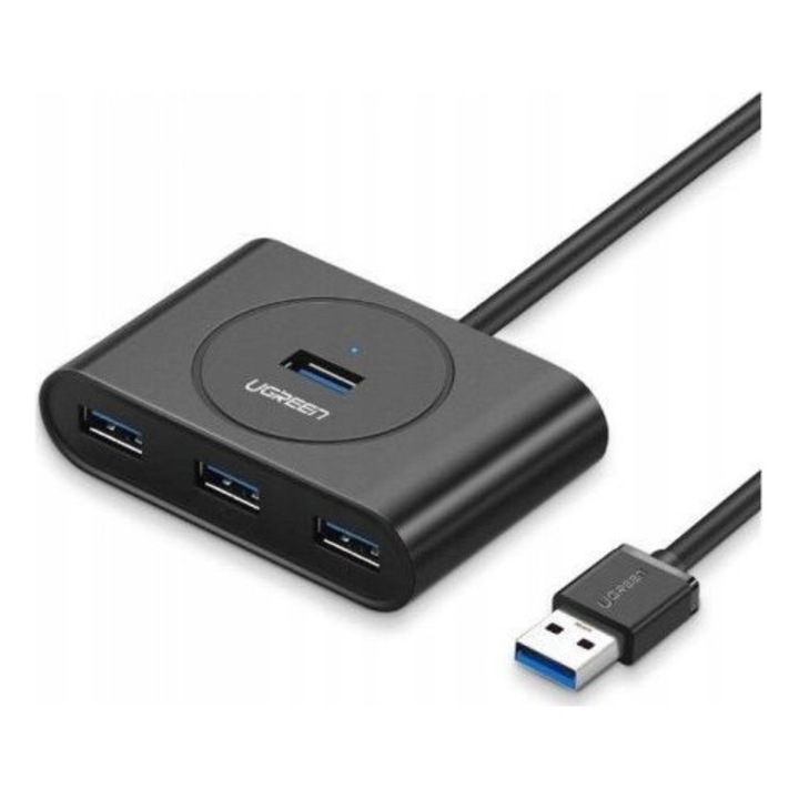 Хъб USB Ugreen 4 порта USB-A 3.0, Черен, 5 Gbps
