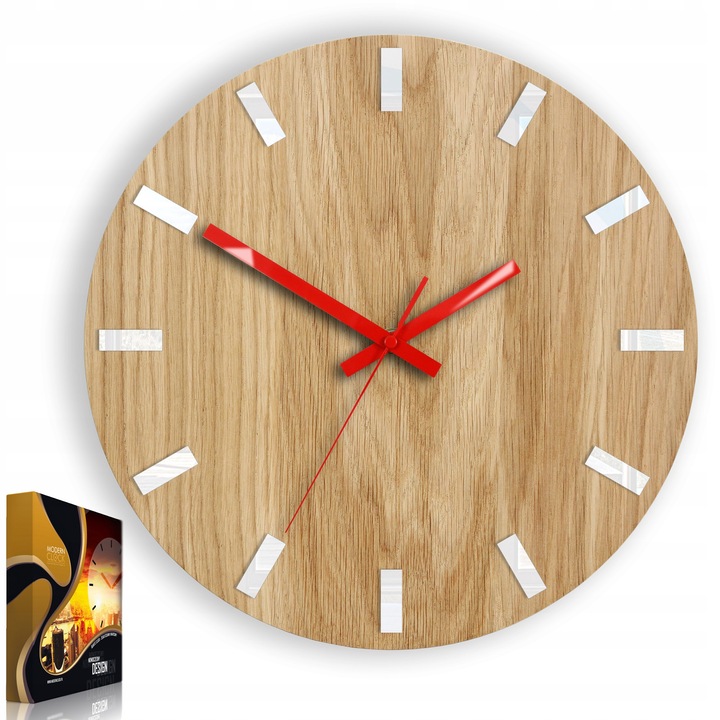 Ceas de Perete Modern din Stejar Alb-Rosu 33cm