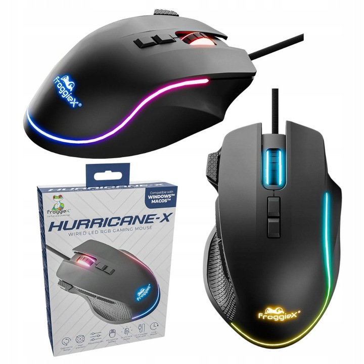 Mouse gaming FROGGIEX Hurricane-X, 8 butoane programabile, DPI 1600-12800, iluminare RGB, USB