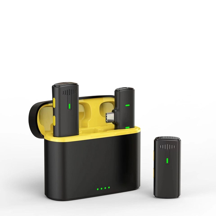 Microfon lavalier wireless, interfata Type-C, set de doua bucati