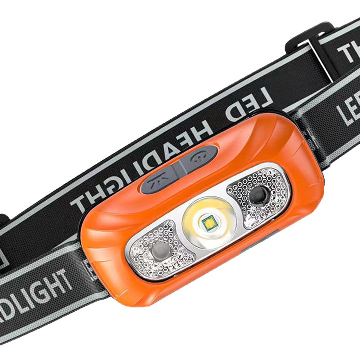 LED фенер с сензор за движение, USB зареждане, водоустойчив, оранжев, удобен за деца и възрастни