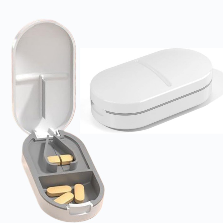 Set 2 dispozitive taiere pastile, inox, portabile, alb, 8.5x4.5x2.5cm