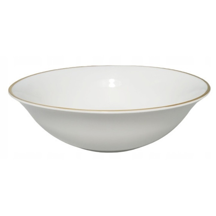 Salatera Roma 23 cm, Portelan Alb cu Striatii Aurii, Lubiana
