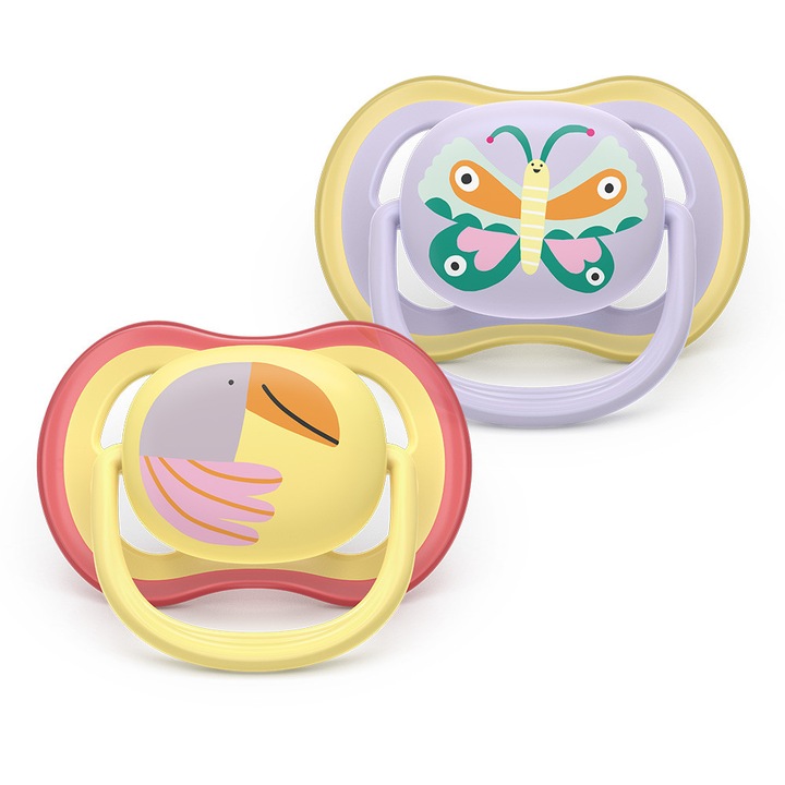 Залъгалки Ultra Air Philips AVENT Plant Based 0-6м с декорация пеперуда/птица за момиче 2бр/оп