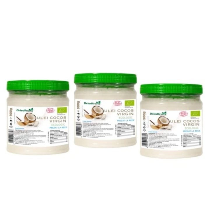 Ulei cocos virgin BIO (presat la rece) Driedfruits - 3 bucati x 1000ml