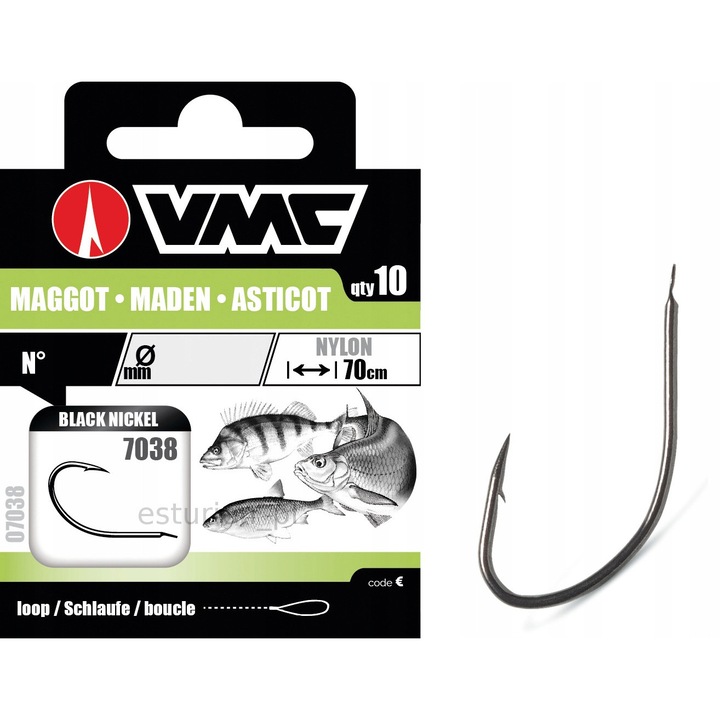 Carlige VMC Maggot Rig 7038, Marime 14, Brad 0.10mm, 10 Bucati