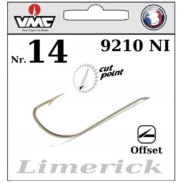 10 x Carlige VMC Limerick Offset 9210 NI Nr.14 - Pescuit Universal