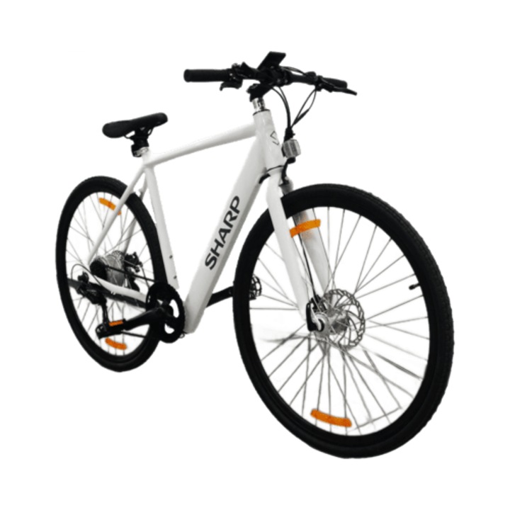 Bicicletă electrică Sharp Gravel, 250W, 7 viteze, alb, 20x26 inch